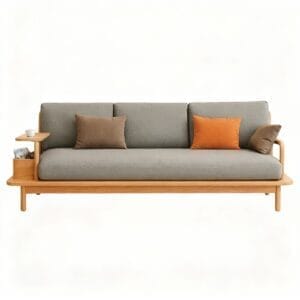 Modern sofa with wooden frame.