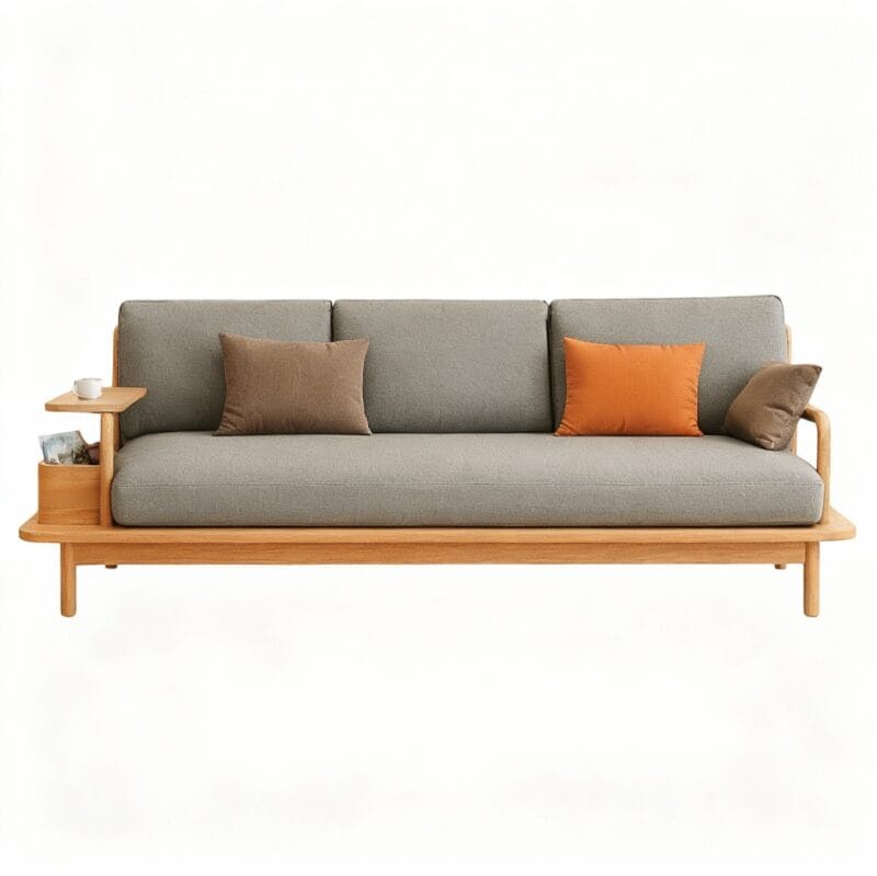 Modern sofa with wooden frame.